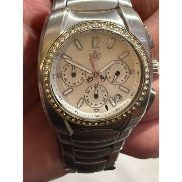 Vintage y2k OG Juicy Couture stainless steel band cronograph crown charm watch i - Picture 6 of 8